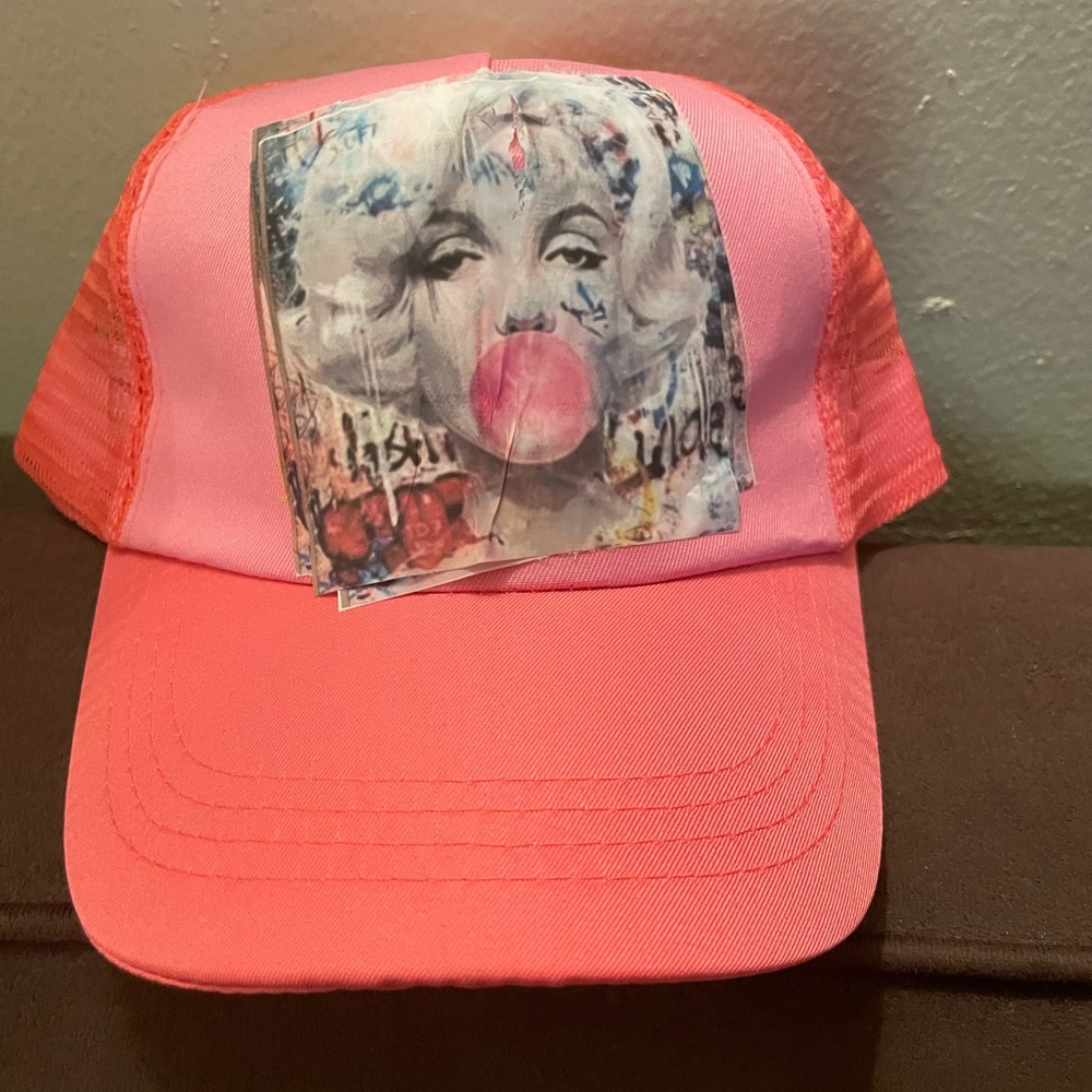 Pink Trucker Hat with Marilyn Monroe Bubble Gum Graphic Customized by Prodigal